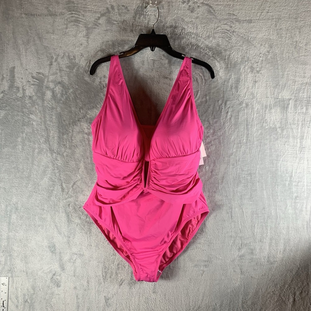 Bleu Rod Beattie Women's Swimsuit 22W One Piece Pink Ruched‎ Molded Cup Swim NWT